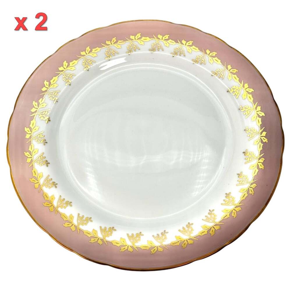 Aynsley Priscilla 8224 8.25" Plate Pair Pink Gold Fine Bone China England VTG